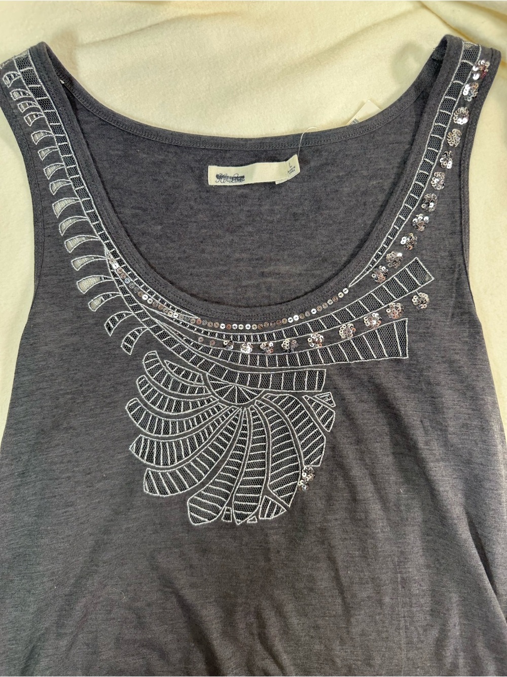 NWT Madewell Women’s Charcoal Embellished Scoop Neck Tank Size Large - Picture 4 of 10